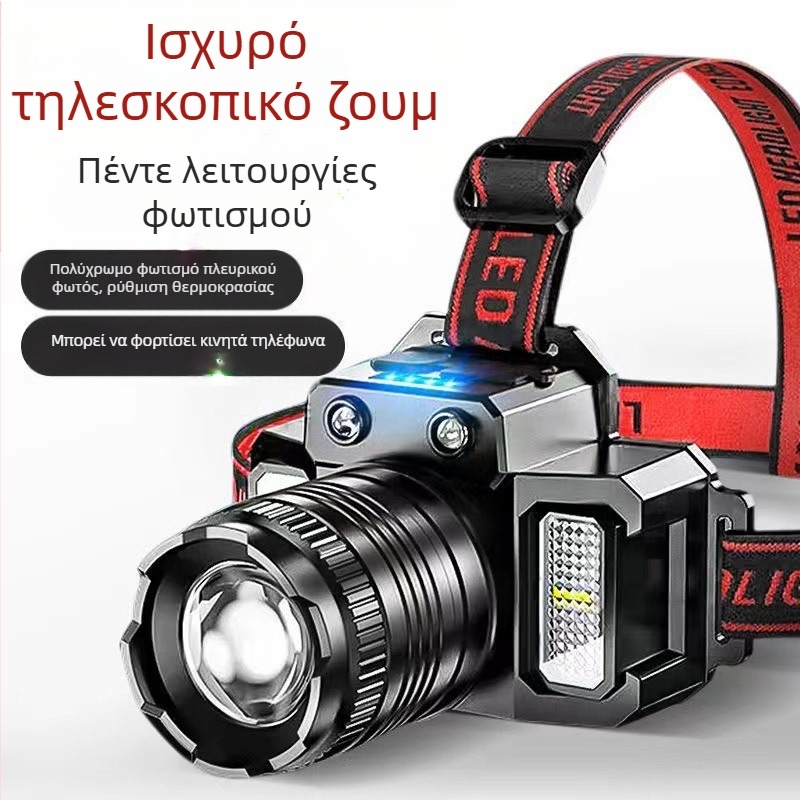 Φακός κεφαλής με LED, 3W, 1500mAh, χειροκίνητη λειτουργία, εμβέλεια 200–500 μ