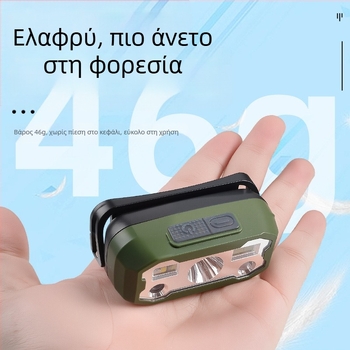 LED κεφαλικός φακός, 5W, επαναφορτιζόμενος μέσω Type-C, μπαταρία Li-ion υψηλής πυκνότητας, εμβέλεια 200-500 m