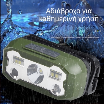 LED κεφαλικός φακός, 5W, επαναφορτιζόμενος μέσω Type-C, μπαταρία Li-ion υψηλής πυκνότητας, εμβέλεια 200-500 m