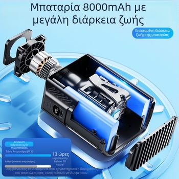 Φορητός ανεμιστήρας μέσης USB για εξωτερική χρήση, 5 ταχύτητες, ψηφιακή οθόνη, ενσωματωμένη μπαταρία 6000 mAh, τροφοδοσία USB