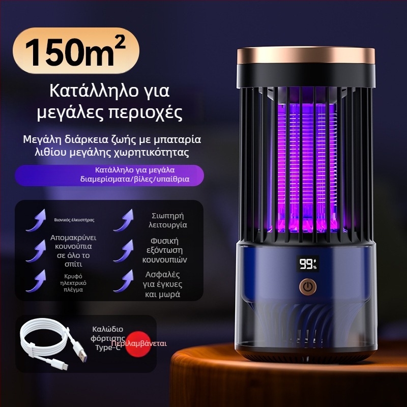 Λαμπτήρας εξόντωσης κουνουπιών με ηλεκτροσόκ – LED παγίδα με φως, USB επαναφορτιζόμενη μπαταρία 1001–1600mAh, μοντέλο SJD-01, κατάλληλος για εσωτερικούς/εξωτερικούς χώρους μέχρι 30 m²