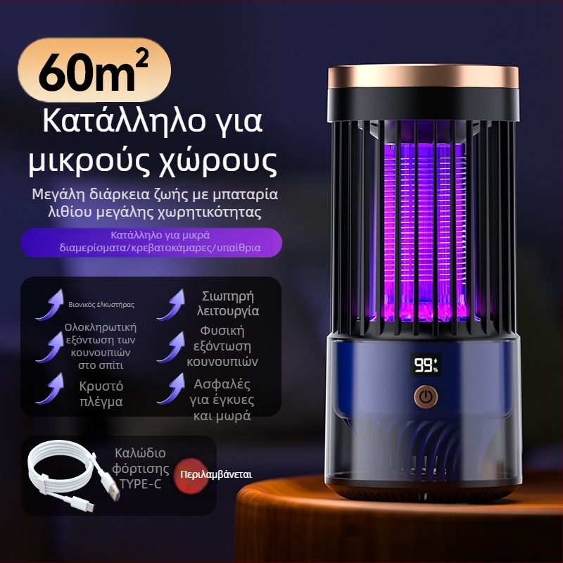 Λαμπτήρας εξόντωσης κουνουπιών με ηλεκτροσόκ – LED παγίδα με φως, USB επαναφορτιζόμενη μπαταρία 1001–1600mAh, μοντέλο SJD-01, κατάλληλος για εσωτερικούς/εξωτερικούς χώρους μέχρι 30 m²