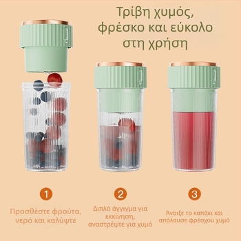 Φορητό επαναφορτιζόμενο κύπελλο αποχυμώματος με ενσωματωμένη μπαταρία, 200W, 12000 rpm, κεφαλή με 6 λεπίδες, χωρητικότητα 401–600 ml