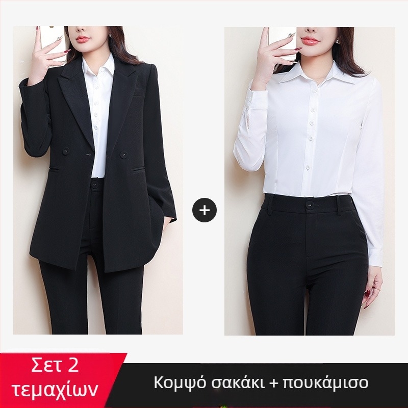 Γυναικείο σακάκι κοστουμιού, πολυεστέρα/ελαστάνη μείγμα, επαγγελματικό στυλ, γιακά κοστουμιού, μακριά μανίκια