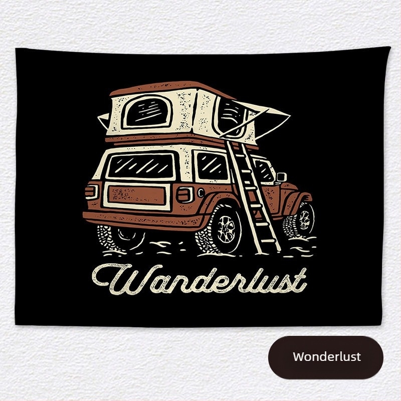 Ταπισέρι φόντου για χαλαρό κάμπινγκ – κοντό plush ύφασμα, 100% πολυεστέρα, ορθογώνιο σχήμα, μοτίβο τοπίου, ψηφιακή μεταφορά θερμότητας