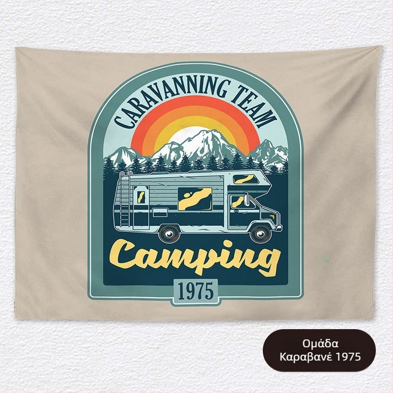 Ταπισέρι φόντου για χαλαρό κάμπινγκ – κοντό plush ύφασμα, 100% πολυεστέρα, ορθογώνιο σχήμα, μοτίβο τοπίου, ψηφιακή μεταφορά θερμότητας