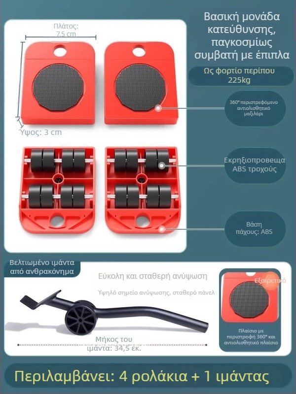 Μετακινούμενη βάση με περιστρεφόμενους τροχούς για μετακίνηση βαρέων επίπλων και ψυγείων