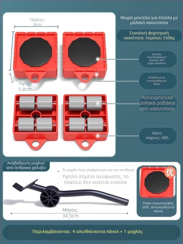 Μετακινούμενη βάση με περιστρεφόμενους τροχούς για μετακίνηση βαρέων επίπλων και ψυγείων