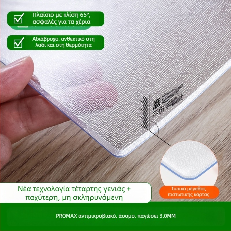 Ορθογώνιο διαφανές πατάκι τραπεζιού από PVC με ματ φινίρισμα – αδιάβροχο, ανθεκτικό στη σκόνη, στο λάδι, σε υψηλές θερμοκρασίες και γρατσουνιές