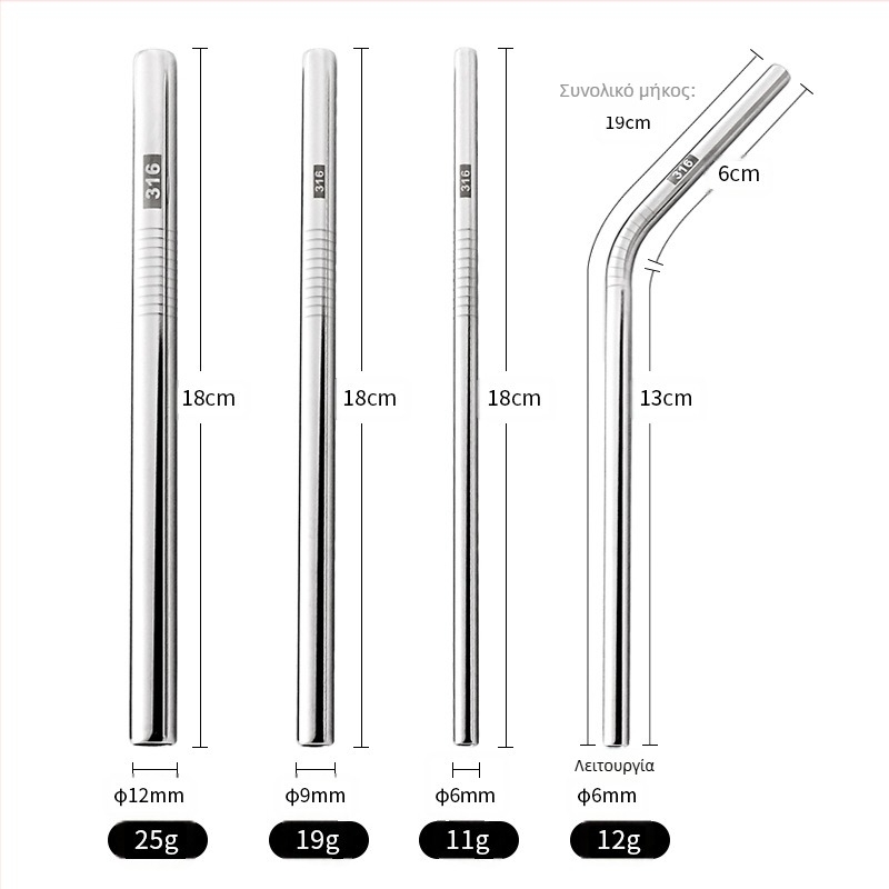Καλαμάκι από ανοξείδωτο ατσάλι 316, ίσιο, φορητό για οικιακή χρήση με γάλα, καφέ ή κουάκερ