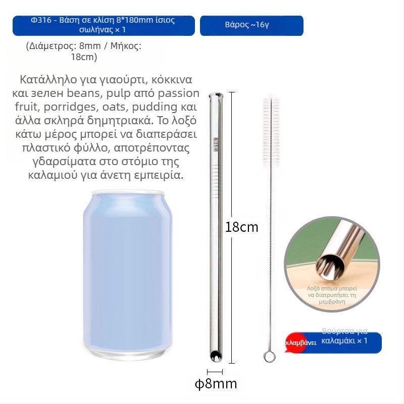 Καλαμάκι από ανοξείδωτο ατσάλι 316, ίσιο, φορητό για οικιακή χρήση με γάλα, καφέ ή κουάκερ