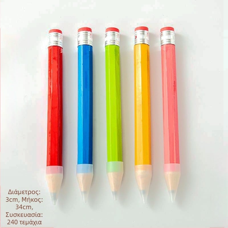 Ξύλινο μολύβι με πολύκεφαλικό σχέδιο και cartoon αισθητική; γράψιμο εφικτό, στυλ οικοδομικών μπλοκ