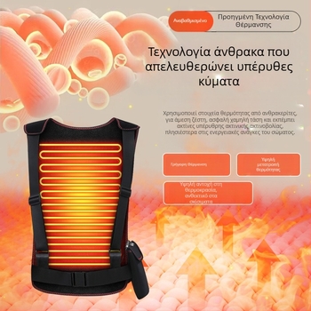 Συσκευή φροντίδας μέσης και πλάτης με υπέρυθρη θέρμανση και έλεγχο θερμοκρασίας, χρονόμετρο, 3 επίπεδα ελέγχου, 10W, 5V, 55–65°C