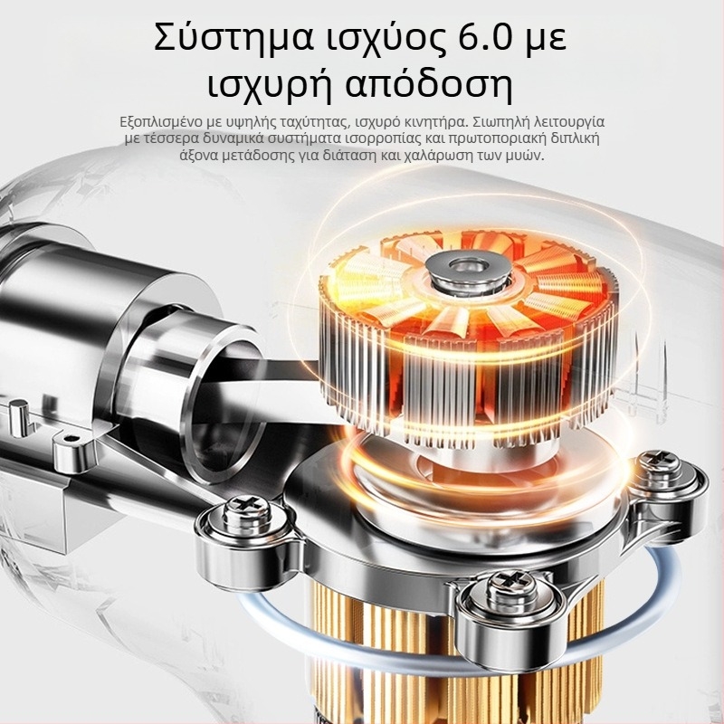 USB όπλο μασάζ fascia – χαλάρωση μυών, 4 κεφαλές μασάζ, κινητήρας με βούρτσες, 3 ταχύτητες με ρύθμιση, θόρυβος κάτω από 36 dB, αυτονομία 3–6 h