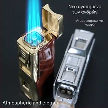 Μεταλλικός αναπτήρας βουτανίου, ανθεκτικός στον άνεμο, με κοπτικό πούρων και στήριγμα πούρων