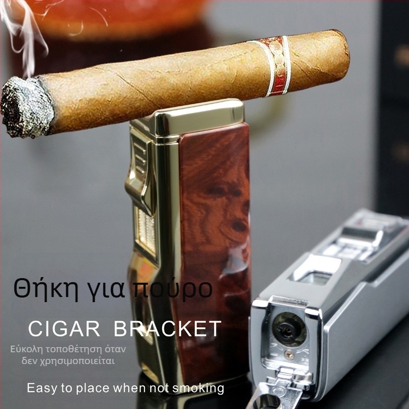 Μεταλλικός αναπτήρας βουτανίου, ανθεκτικός στον άνεμο, με κοπτικό πούρων και στήριγμα πούρων