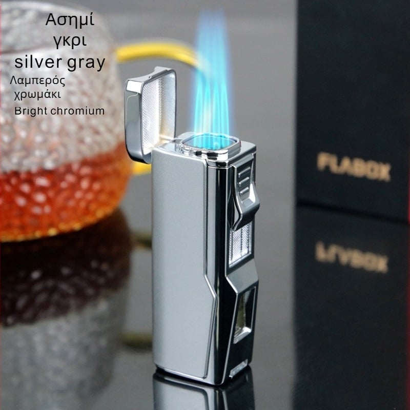 Μεταλλικός αναπτήρας βουτανίου, ανθεκτικός στον άνεμο, με κοπτικό πούρων και στήριγμα πούρων