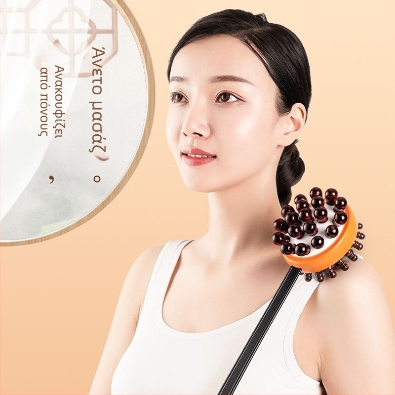 Ξύλινο σφυρί μασάζ με αεροσακούλα και κεφαλές μασάζ από σιλικόνη — μηχανικός έλεγχος, μεταβλητή ταχύτητα, κατάλληλο για κεφάλι, λαιμό, πλάτη, μέση, γοφούς, πόδια και πέλτες