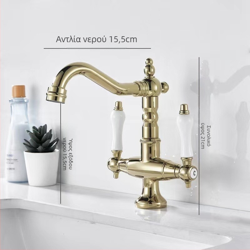 Βρύση νεροχύτη κουζίνας, διπλός κλασικός σχεδιασμός, σώμα από χαλκό, κεραμικός έμβολος, είσοδος/έξοδος G1/2