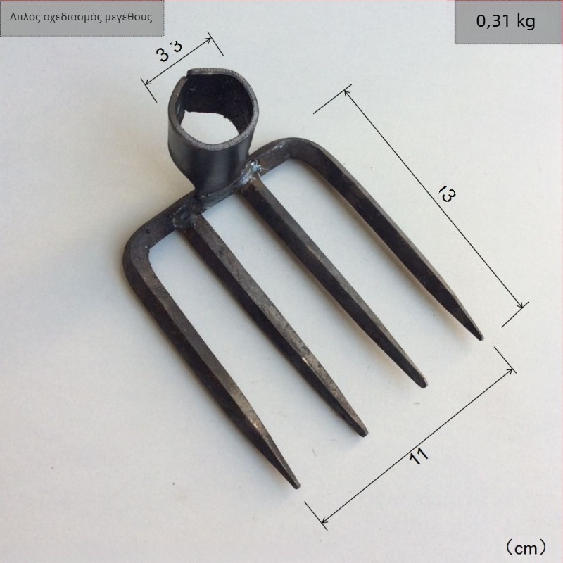 Χειροποίητη σφυρηλατημένη κεφαλή τεσσάρων δοντιών για κήπο και φάρμα, σιδερένιο