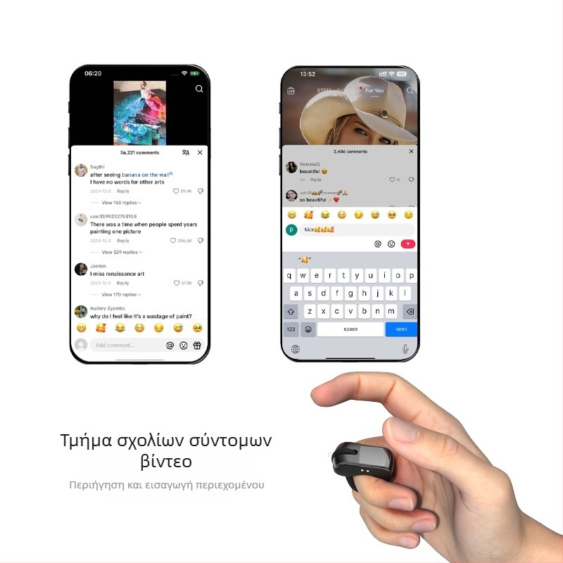 Ασύρματος δαχτυλίδι ελεγκτής Bluetooth για κινητά – Selfie, κύλιση σελίδων, like και σχόλια; 2.4G/BT, εμβέλεια 10 m, Type-C, ABS, μοντέλο D06, συμβατό με Android, Apple, Microsoft