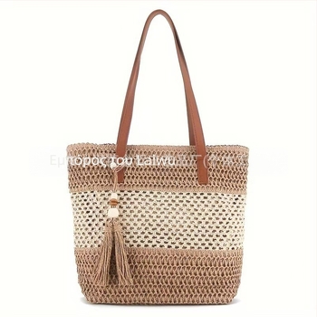 Τσάντα tote από ψάθα — Αστικός μινιμαλισμός, Ανοικτή κορυφή, Διπλές χειρολαβές, Καθημερινή χρήση
