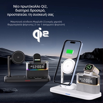 Qi2 μαγνητικός 3-σε-1 ασύρματος φορτιστής για τη σειρά iPhone 12–15 και Apple Watch, επιτραπέζιος φορτιστής, συνολική ισχύς 25W, έξοδος 15W για κινητό, 5W για ακουστικά, 3W για ρολόι, QC4.0