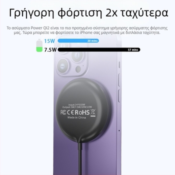 Μαγνητικός ασύρματος επιτραπέζιος φορτιστής 15W Qi2 – γρήγορη φόρτιση για κινητό, ρολόι και ακουστικά, έξοδος 3A
