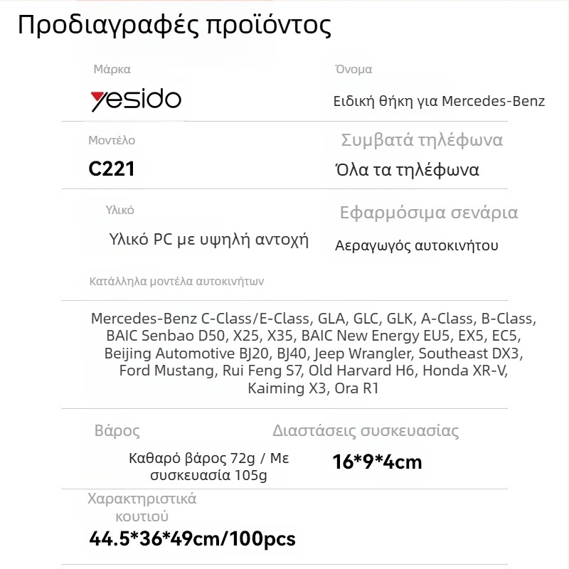 Yesido μαγνητική θήκη κινητού για αυτοκίνητο, στήριξη σε κυκλικό αεραγωγό, κατασκευή από πλαστικό