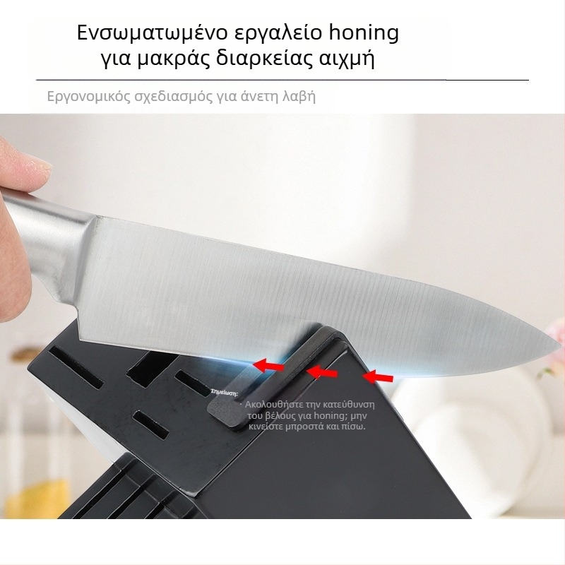 Σετ μαχαιριών κουζίνας 16 τεμαχίων με λαβές με κενό εσωτερικό, λεπίδες σειράς 3Cr, ενσωματωμένος ακονιστήρας και θήκη από μασίφ ξύλο