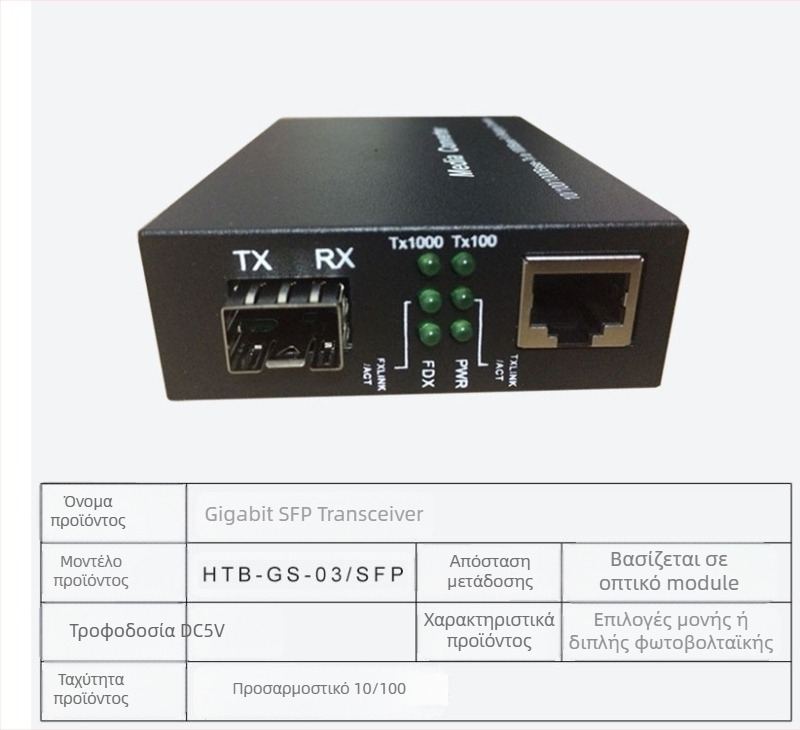 HTB-3100 Διαβιβαστής οπτικών ινών — 100 Mbps, Single-Mode, Single-Fiber, GS-03/SFP, 4100