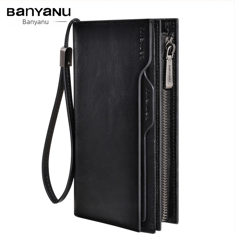 Ban yano Ανδρικό πορτοφόλι από γνήσιο δέρμα κορυφαίας ποιότητας, πρώτο στρώμα βοδινοδέρματος, αστικός μινιμαλισμός, μονόχρωμο σχέδιο, επένδυση πολυεστέρα