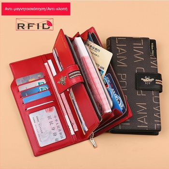 King Paul Γυναικείο μακρύ πορτοφόλι με σχέδιο κατά της κλοπής, μεγάλη χωρητικότητα, PVC