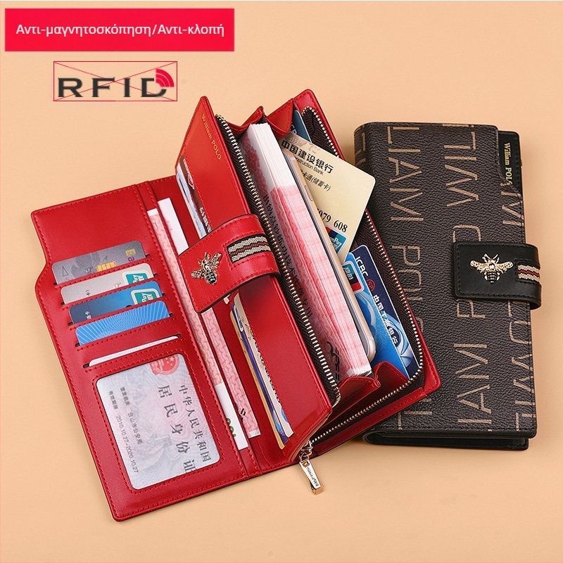 King Paul Γυναικείο μακρύ πορτοφόλι με σχέδιο κατά της κλοπής, μεγάλη χωρητικότητα, PVC