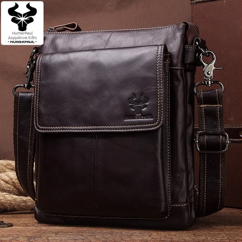 Ανδρική Τσάντα Ώμου από Γνήσιο Δέρμα, κορυφαίου στρώματος βοδινού δέρματος, μοντέλο HL-MH553, επένδυση πολυεστέρα, μονόχρωμο σχέδιο