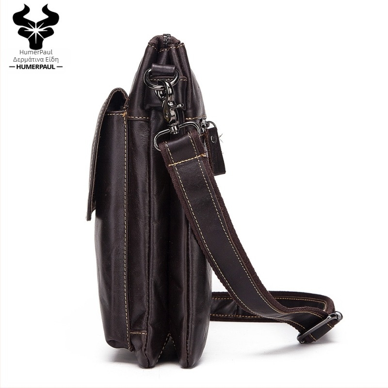 Ανδρική Τσάντα Ώμου από Γνήσιο Δέρμα, κορυφαίου στρώματος βοδινού δέρματος, μοντέλο HL-MH553, επένδυση πολυεστέρα, μονόχρωμο σχέδιο