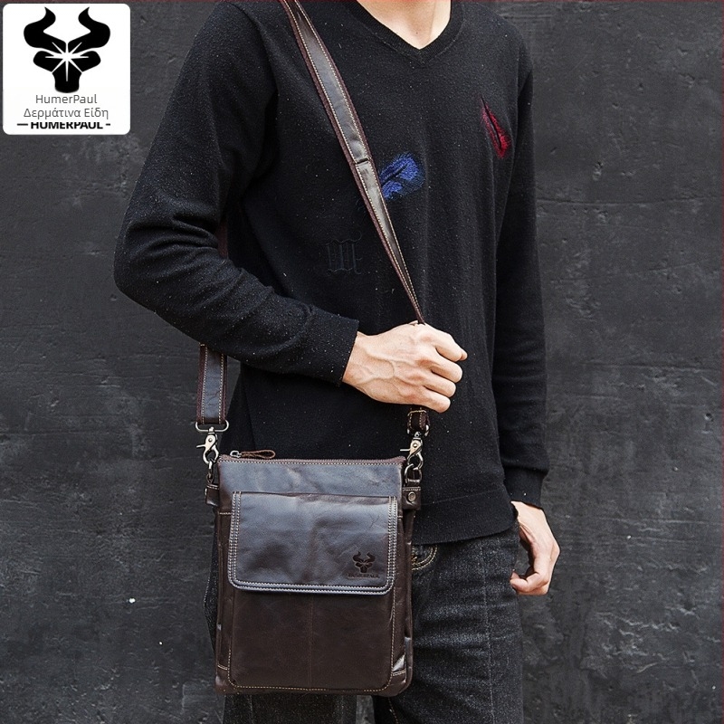 Ανδρική Τσάντα Ώμου από Γνήσιο Δέρμα, κορυφαίου στρώματος βοδινού δέρματος, μοντέλο HL-MH553, επένδυση πολυεστέρα, μονόχρωμο σχέδιο