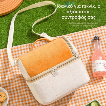 Διπλού στρώματος βελούδινη θερμομονωτική τσάντα γεύματος, φορητή τσάντα τοστ, παχύτερος σχεδιασμός, διατήρηση θερμότητας και ψύξης, για ταξίδια
