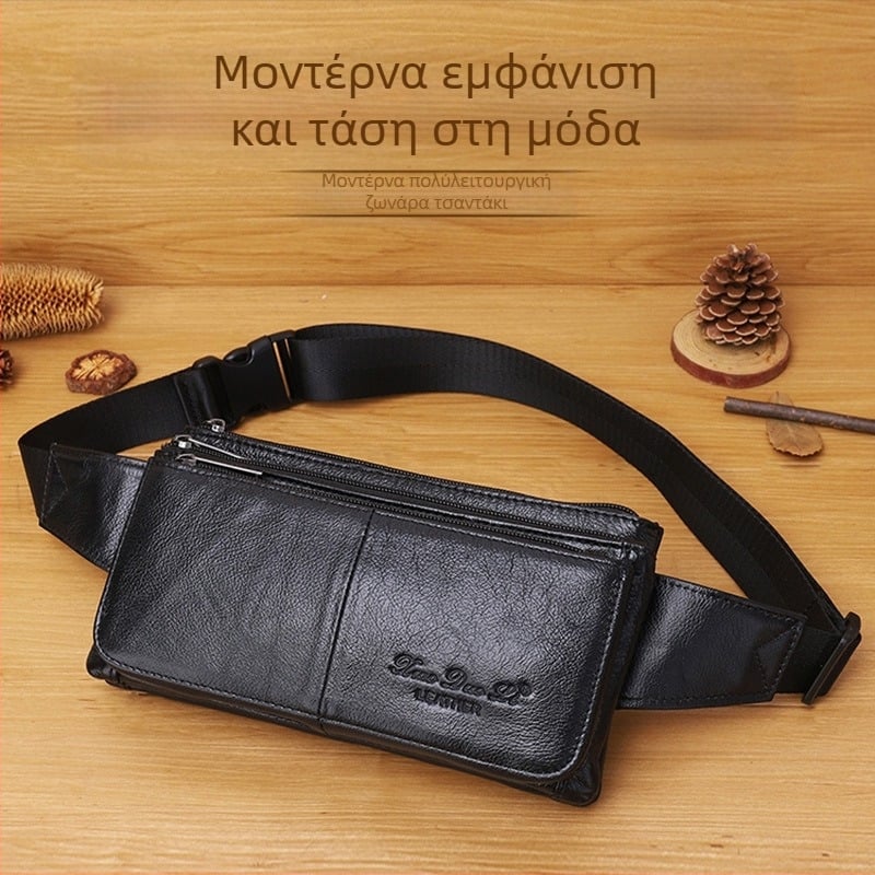 Ανδρική τσάντα μέσης από γνήσιο δέρμα — αστικός μινιμαλισμός; μείωση βάρους; μάρκα Little Dolly