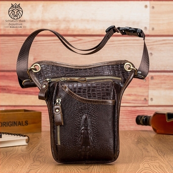 Ανδρική τσάντα ζώνης για μοτοσικλέτα από γνήσιο δέρμα ανώτερου στρώματος με μοτίβο κροκοδειλου, αδιάβροχη, επένδυση πολυεστέρα, μάρκα SCHLATUM/Lion Leiden