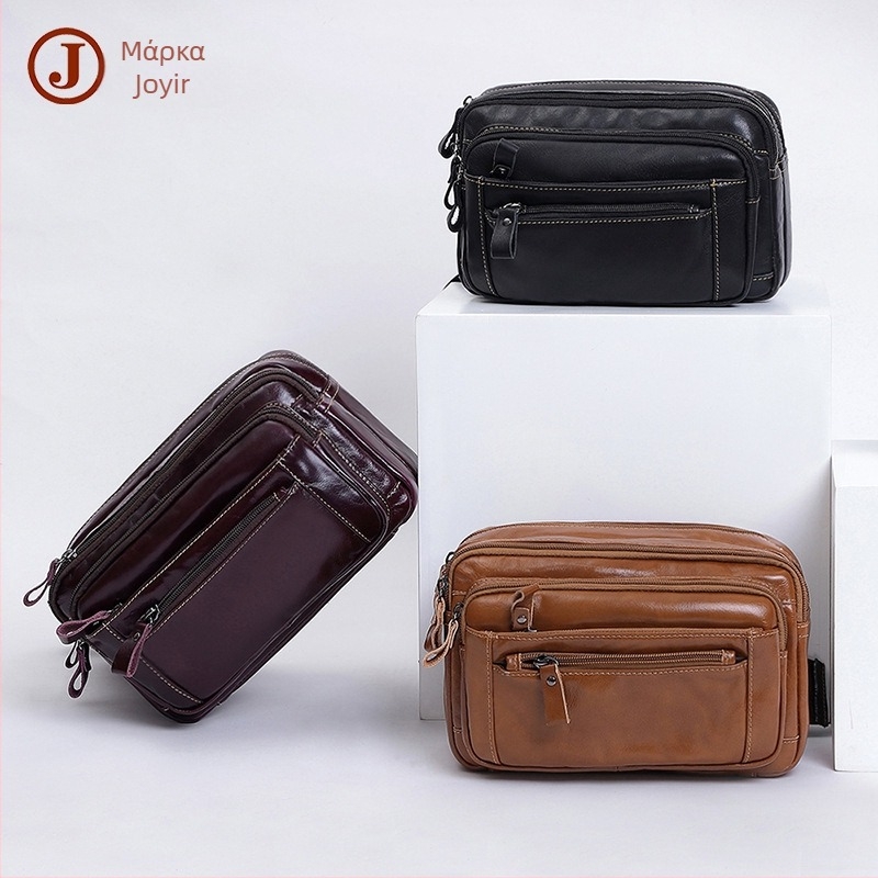 Ανδρική δερμάτινη crossbody τσάντα μέσης με πολλές θήκες – γνήσιο δέρμα, πρώτη στρώση βοοειδούς δέρματος, ανθεκτική στη φθορά, επένδυση πολυεστέρα