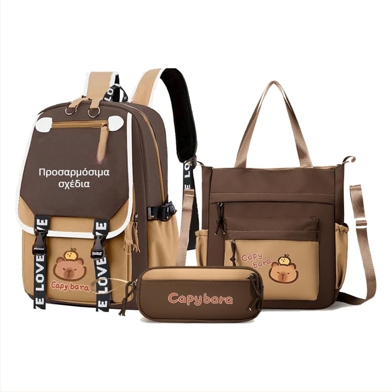 Unisex σχολική τσάντα με Capybara anime μοτίβο, Oxford ύφασμα, ultra-light, νάιλον επένδυση, ιμάντες με αερόσακο