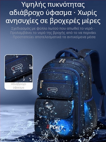 Σακίδιο σχολικό για αγόρια δημοτικού, νάιλον, αναπνεύσιμο, αδιάβροχο, ultra-light, ιμάντες με αερόσφυρα
