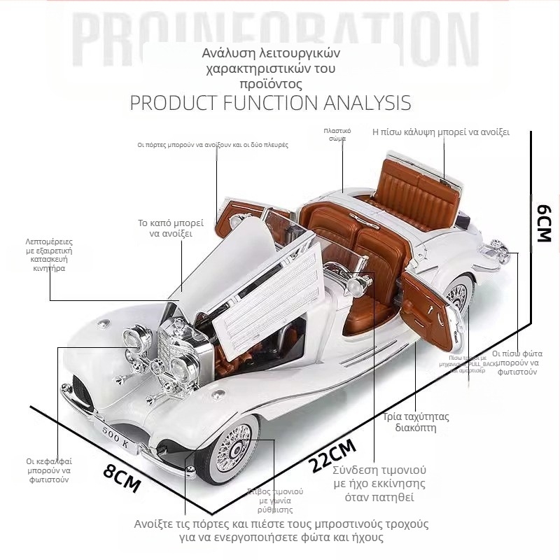 Μοντέλο κλασικού αυτοκινήτου από κράμα με ήχο και φως, για ηλικίες 7–14