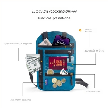 Feijin θήκη διαβατηρίου RFID με ιμάντα — νάιλον, αδιάβροχη, αντιβακτηριακή, διαβατήριο και έγγραφα, unisex
