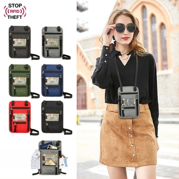 Θήκη διαβατηρίου και εγγράφων με ιμάντα ώμου — Oxford ύφασμα, πολυεστερική επένδυση, μονόχρωμη, unisex