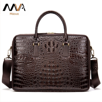 Επαγγελματική τσάντα από γνήσιο δέρμα με μοτίβο κροκοδειλιού, δέρμα πρώτου στρώματος από μοσχαρίσιο, πολυεστερική επένδυση, ανθεκτική στη φθορά