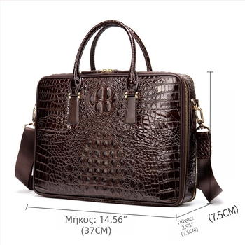 Επαγγελματική τσάντα από γνήσιο δέρμα με μοτίβο κροκοδειλιού, δέρμα πρώτου στρώματος από μοσχαρίσιο, πολυεστερική επένδυση, ανθεκτική στη φθορά
