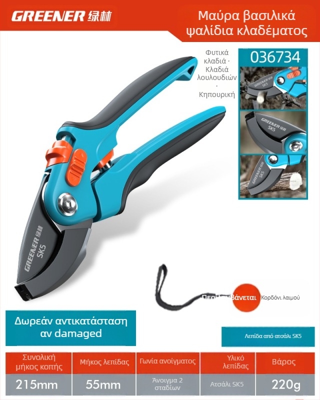 Ψαλίδι κλαδέματος Greener Green Forest για φρούτα – εξοικονομεί προσπάθεια, με επίστρωση Teflon, κατάλληλο για λουλούδια και κήπο