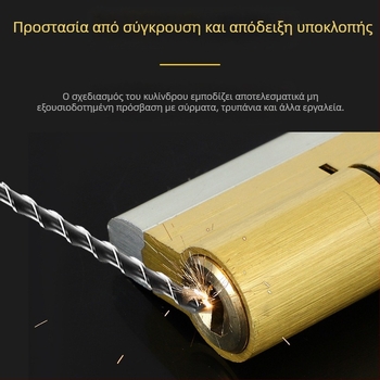 Κυλινδρικός μηχανισμός κλειδώματος για θύρες ασφαλείας με περίβλημα από χαλκό, πυρήνα από χαλκό και κλειδί από χαλκό